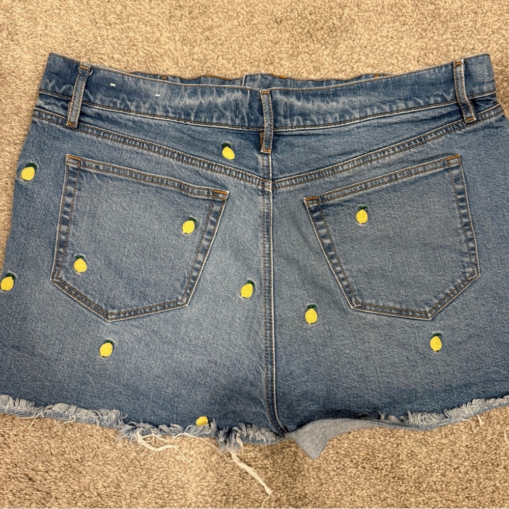 LOFT High Rise Denim Cutoff Shorts with Lemon Embroidery Size 31 EUC - Picture 2 of 5